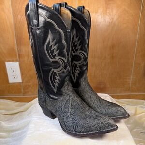 Vintage Tony Lama Men's Shrunken Bull Shoulder Leather Cowboy Boots 9D